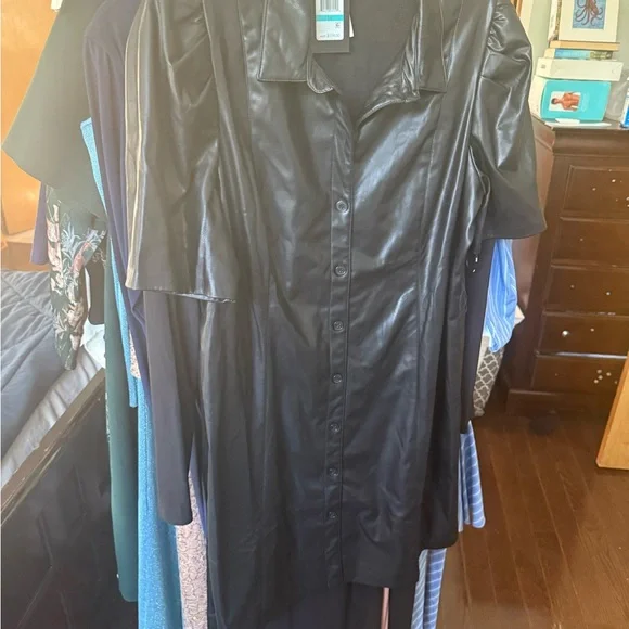 Dkny faux leather shirt dress NWT - Picture 3 of 3